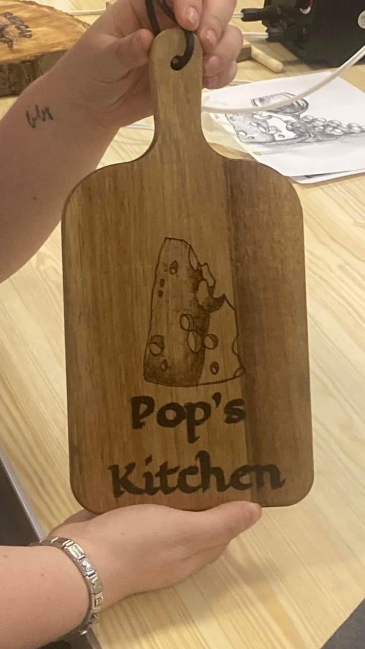 personalised pyrography on a chopping board